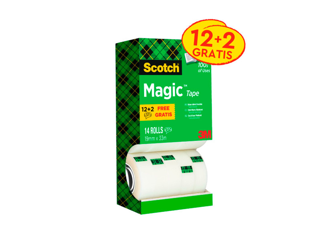 CINTA ADHESIVA SCOTCH MAGIC INVISIBLE 33 MT X 19 MM PACK DE 14 UNIDADES